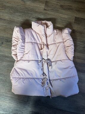 Blu Pepper Light Pink Puffer Vest with Tie Front & ruffled sleeves